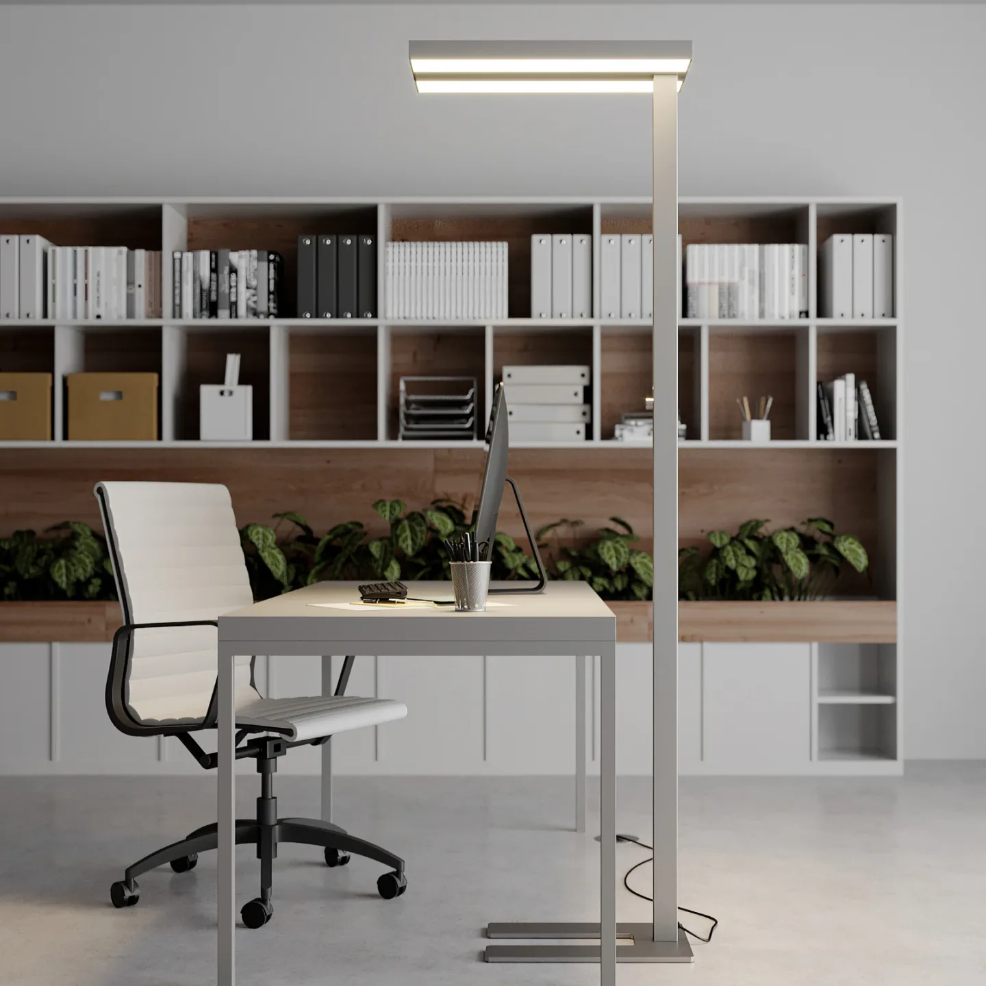 Logan Stehleuchte Up/Down silber/weiß dimmbar - Arcchio Logan Basic - Arbeitszimmer / Büro - Modern - Aluminium - Eckig