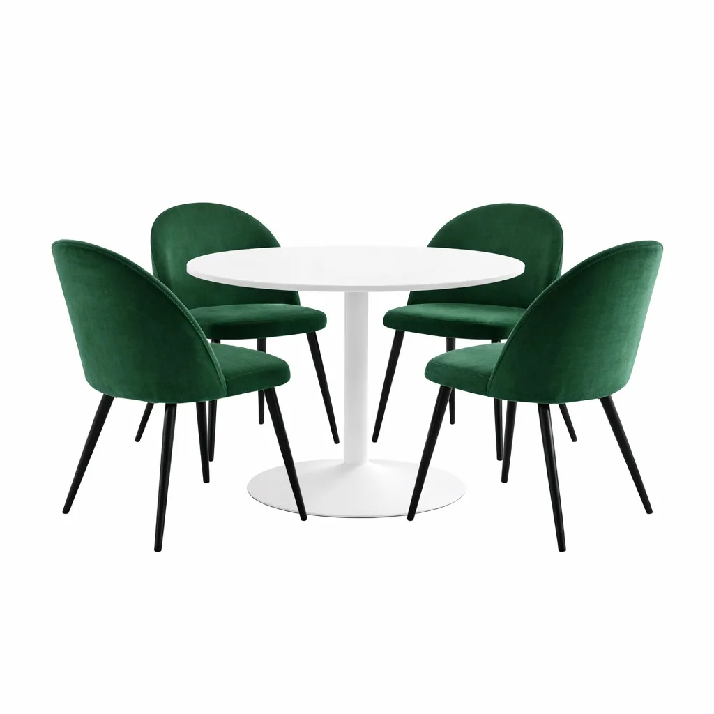 Carry Essgruppe Tisch Ø110cm, 4 Stühlen Velour grün.