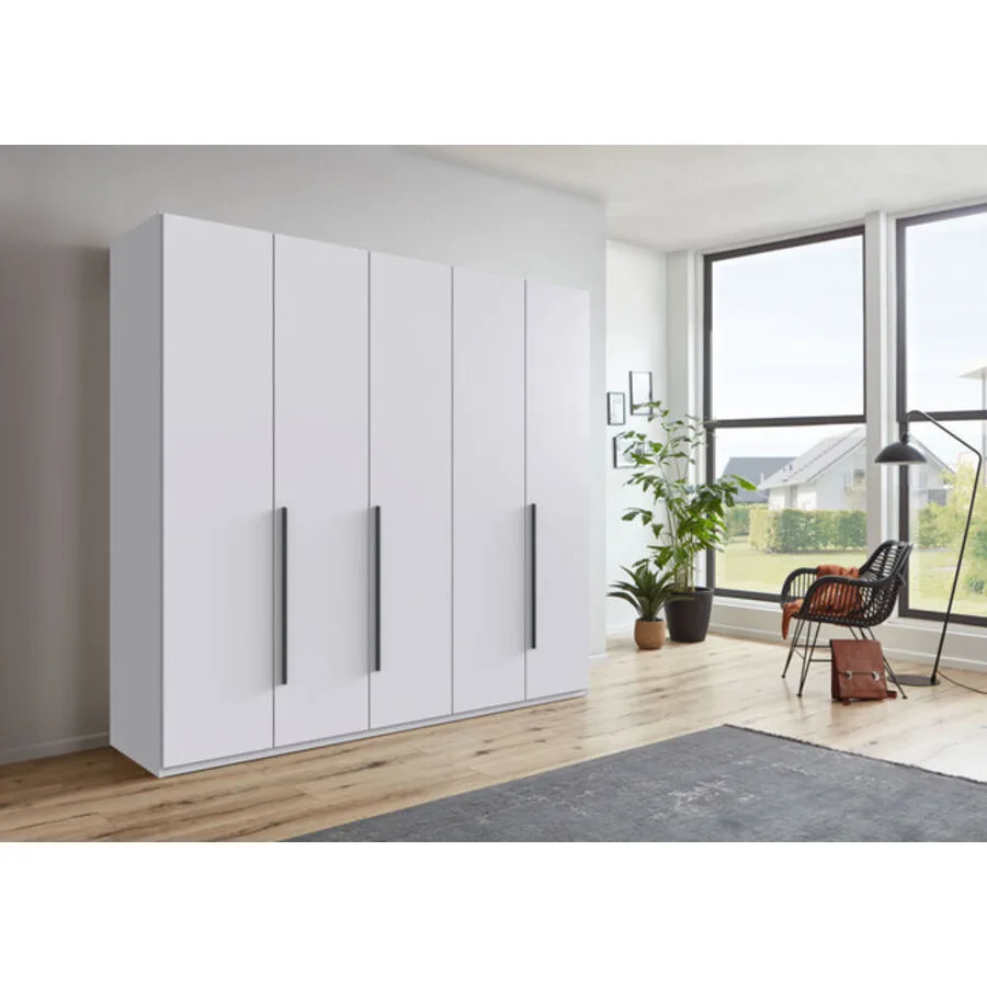 Kleiderschrank Annie Weiß - Griffe Grafit Mischholz B 225 cm