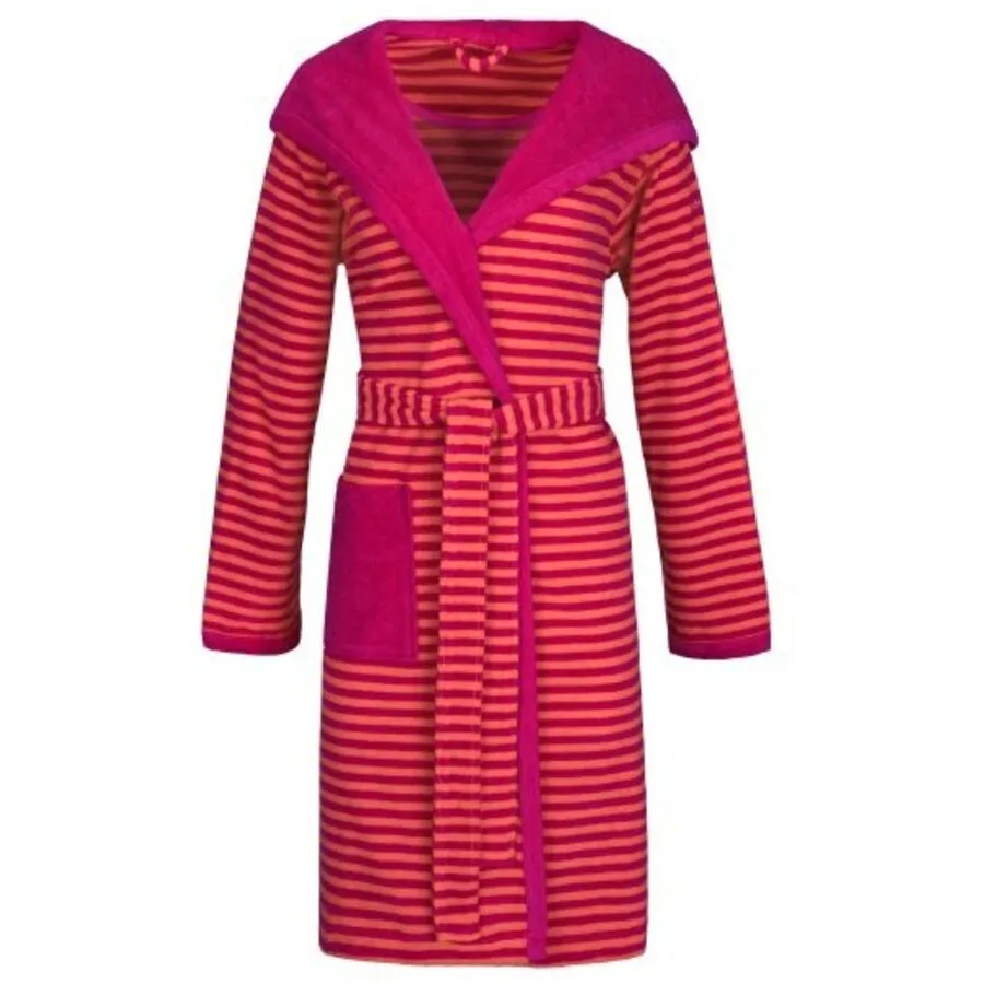 Bademantel Striped Hoody L raspberry Baumwolle L