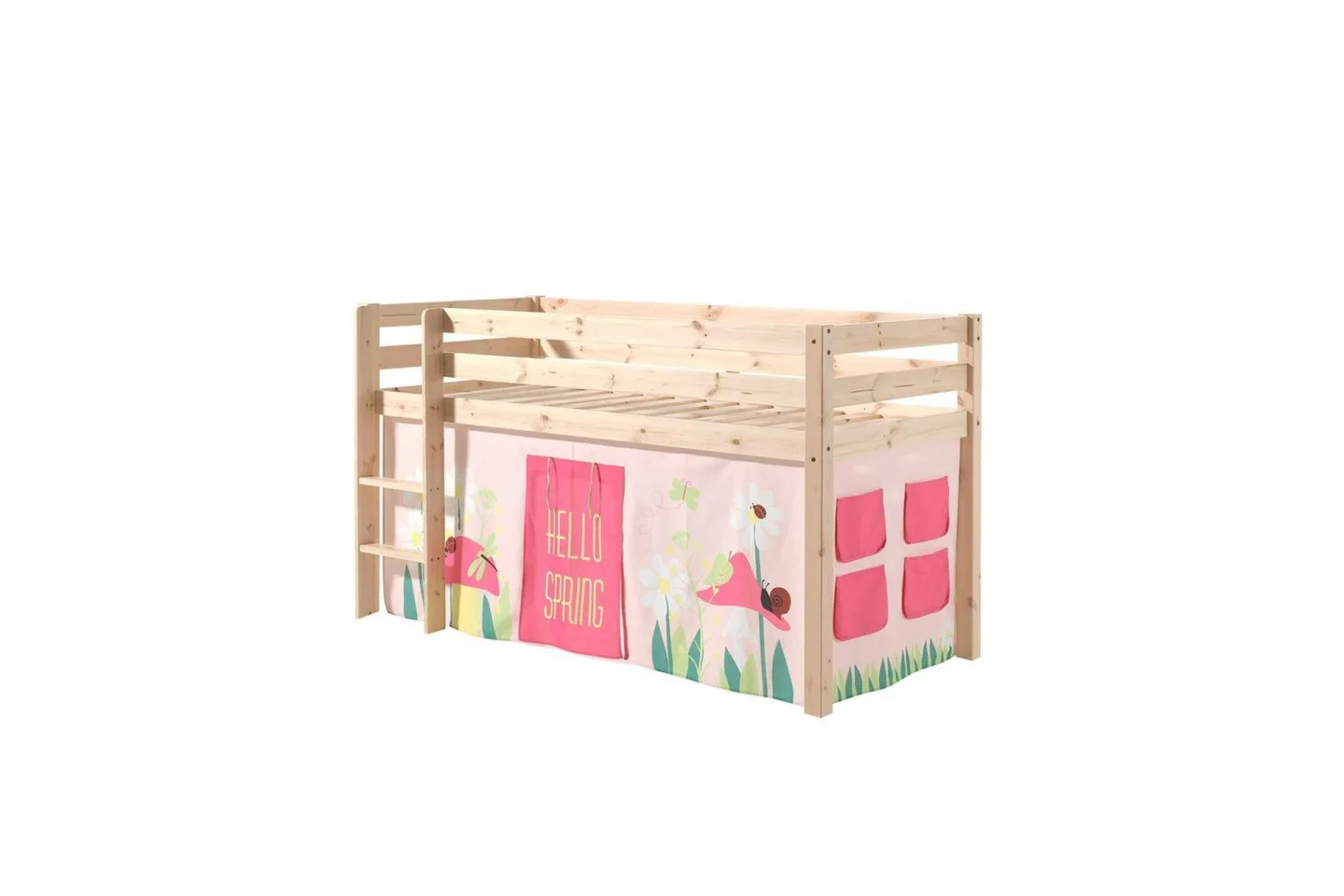 Halvhöjdssäng med gardin Pino Spring Naturlig, Naturlig, Utan rutschkana, Utan tunnel, Utan fickor - Naturlig, Naturlig, Utan rutschkana, Utan tunnel, Utan fickor