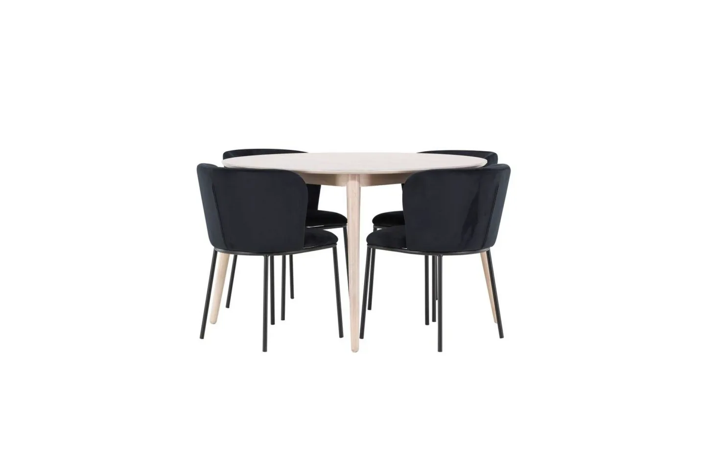 Matgrupp Flora Runt 120 cm Vit med 4st Edina Stolar Svart - Svart