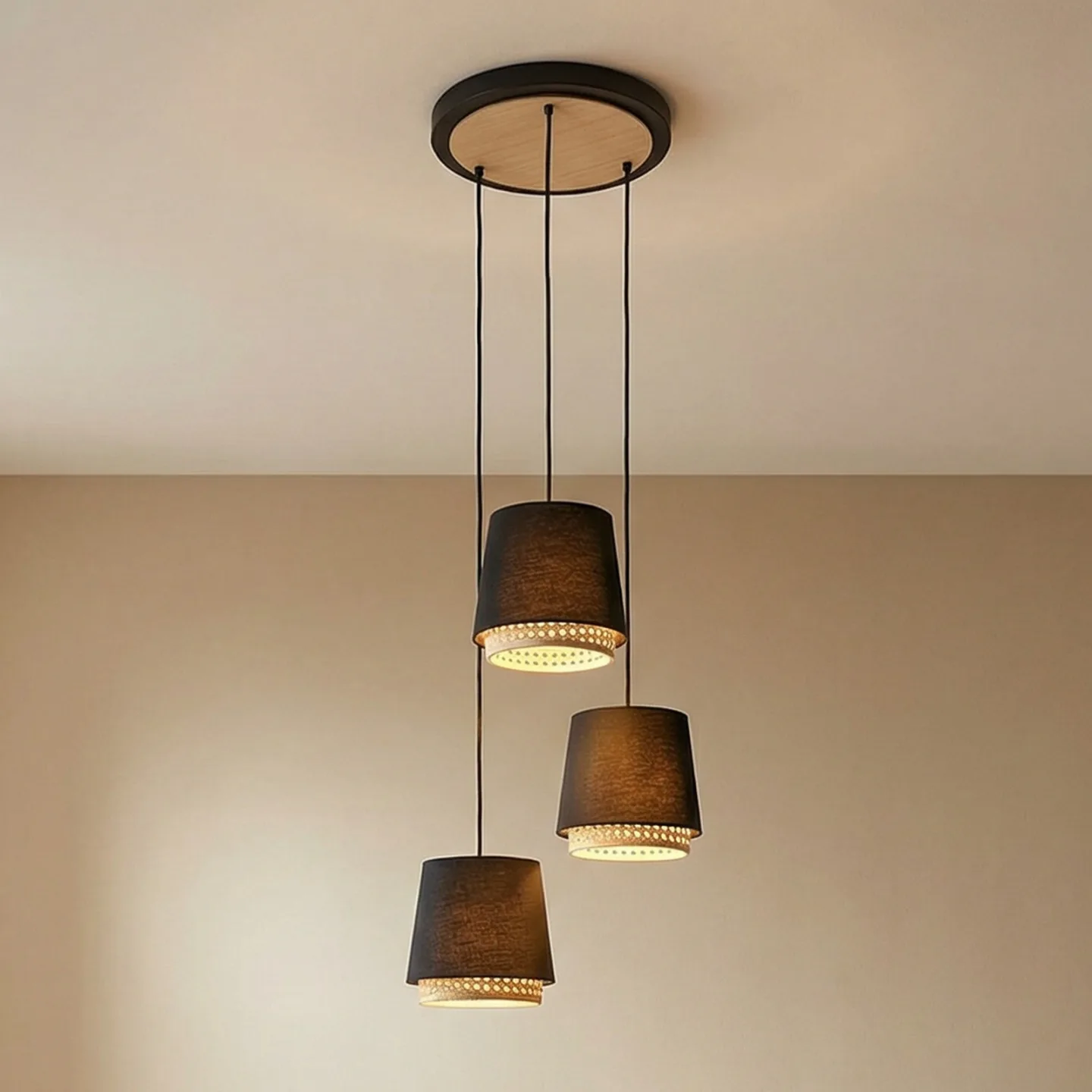 Ananya 3 Round Pendelleuchte Black - Lindby - Wohnzimmer - Landhaus / Rustikal - Metall - Mehrflammig