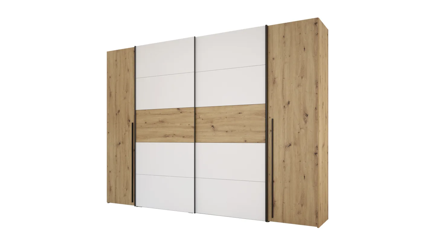 Kleiderschrank Artisan Eiche - weiß - 270 cm - Schwebetüren - NARAGO
