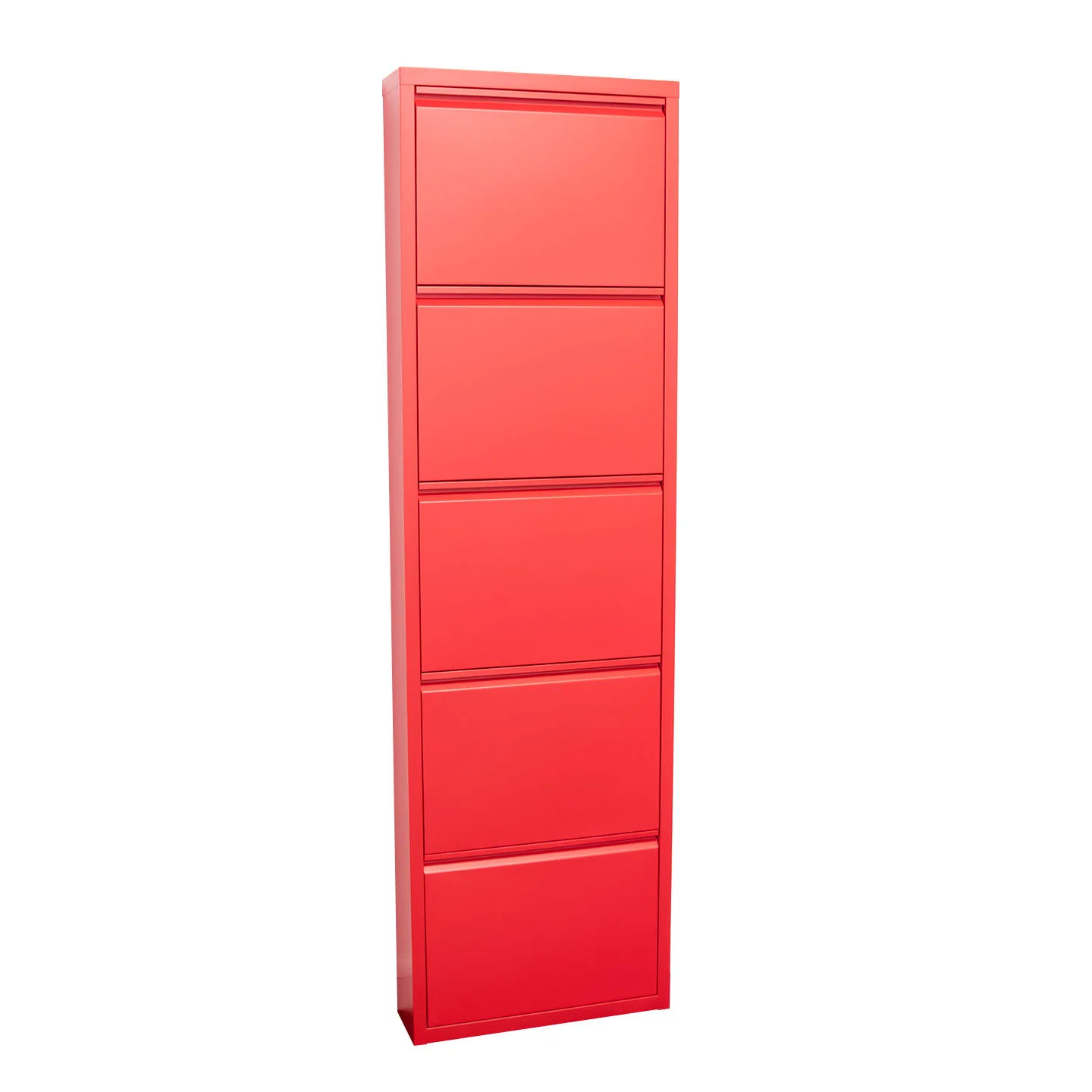 Pisa Schuhschrank mit 5 Klappen/Türen in Metall rot. Fertig montiert geliefert.