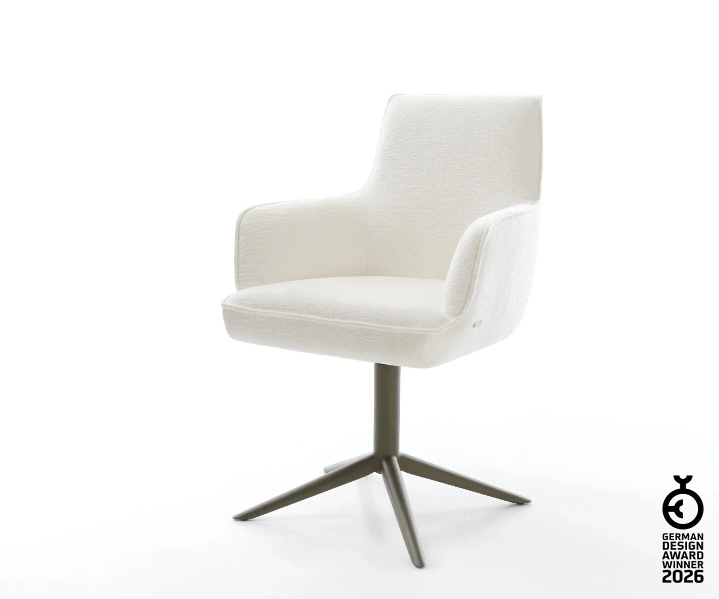 Drehstuhl Heira-Flex mit Armlehnen Bouclé Soft Beige Fußkreuz Effektfinish Titan 360° drehbar Wippfunktion Taschenfederkern
