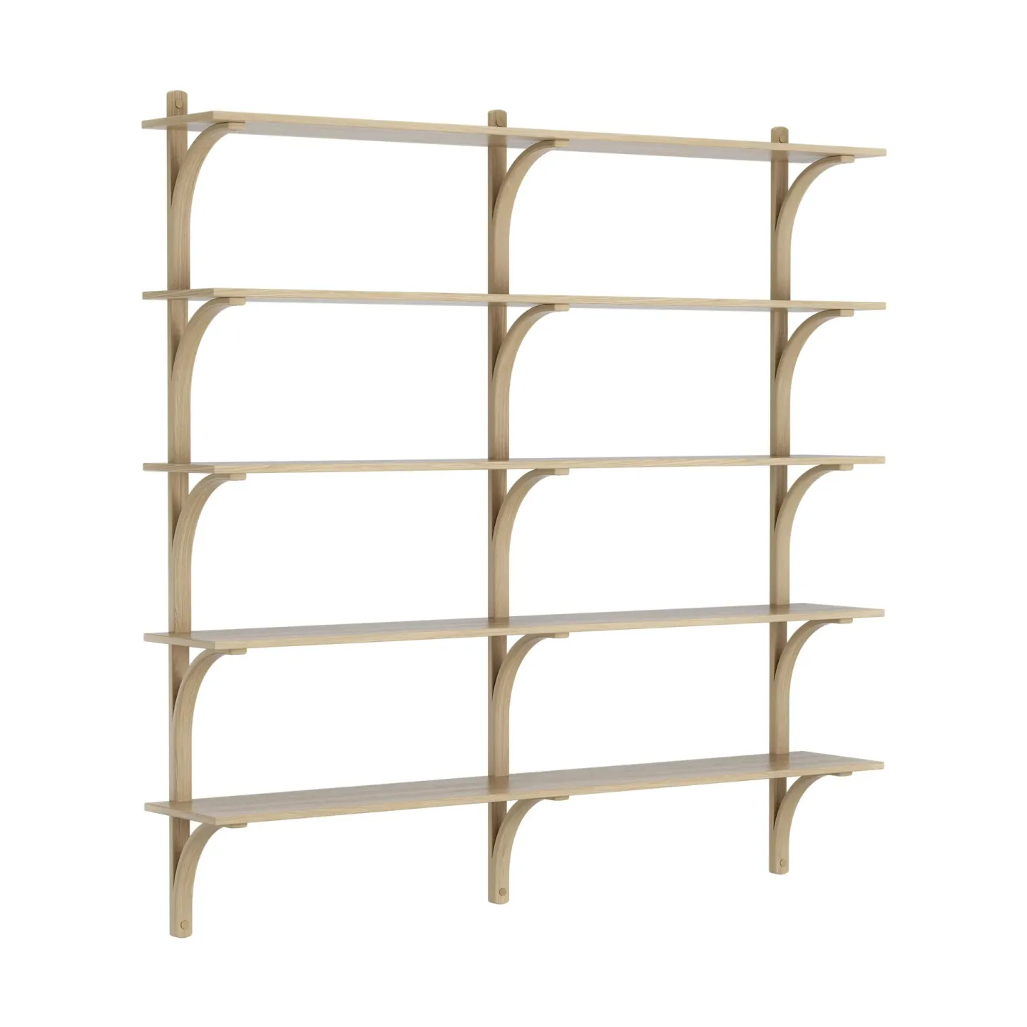 Swedese Levi Regal 5 Fachboden Naturlackiertes Eichen-Messing, 180 cm