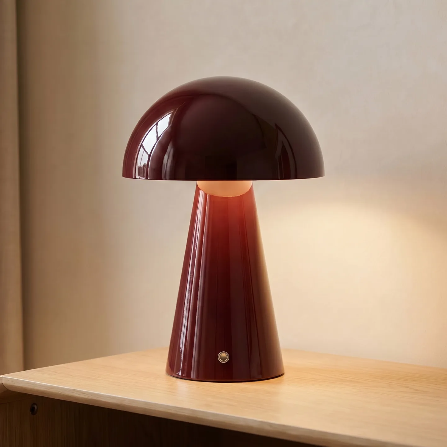 Nevijo LED-bordslampa med batteri, USB, dimbar, Ø 20 cm, mörkröd – Lindby - Vardagsrum - Modern - Metall - Med en ljuskälla