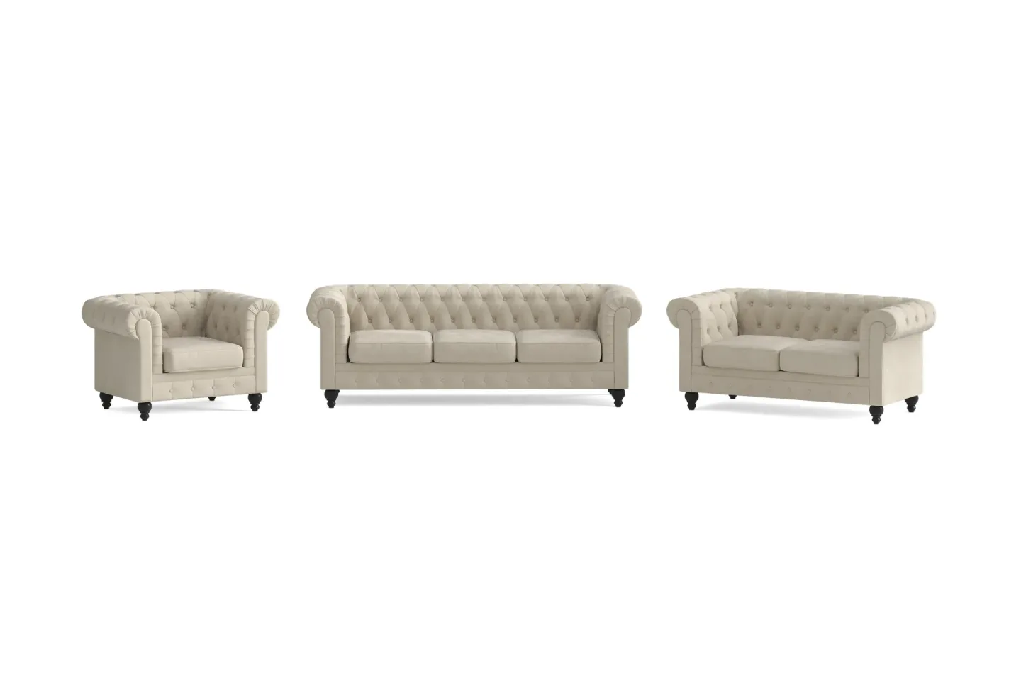 Chesterfield Lyx Soffgrupp 3-sits+2-sits+Fåtölj - Beige
