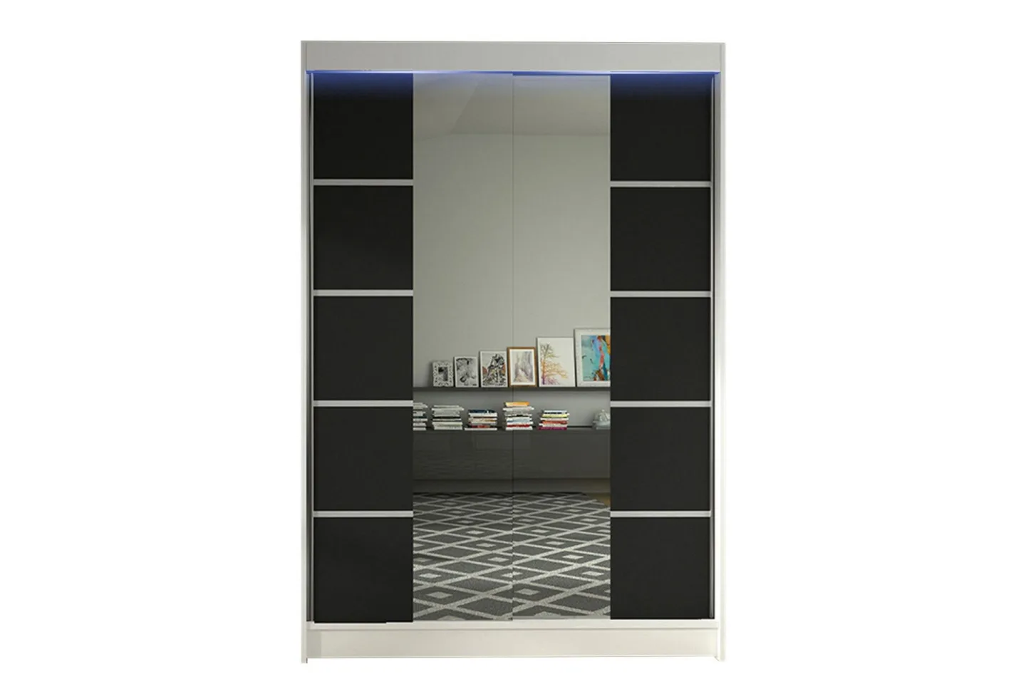 Liverpool Garderob med Spegel 120x200 cm - Svart/Vit