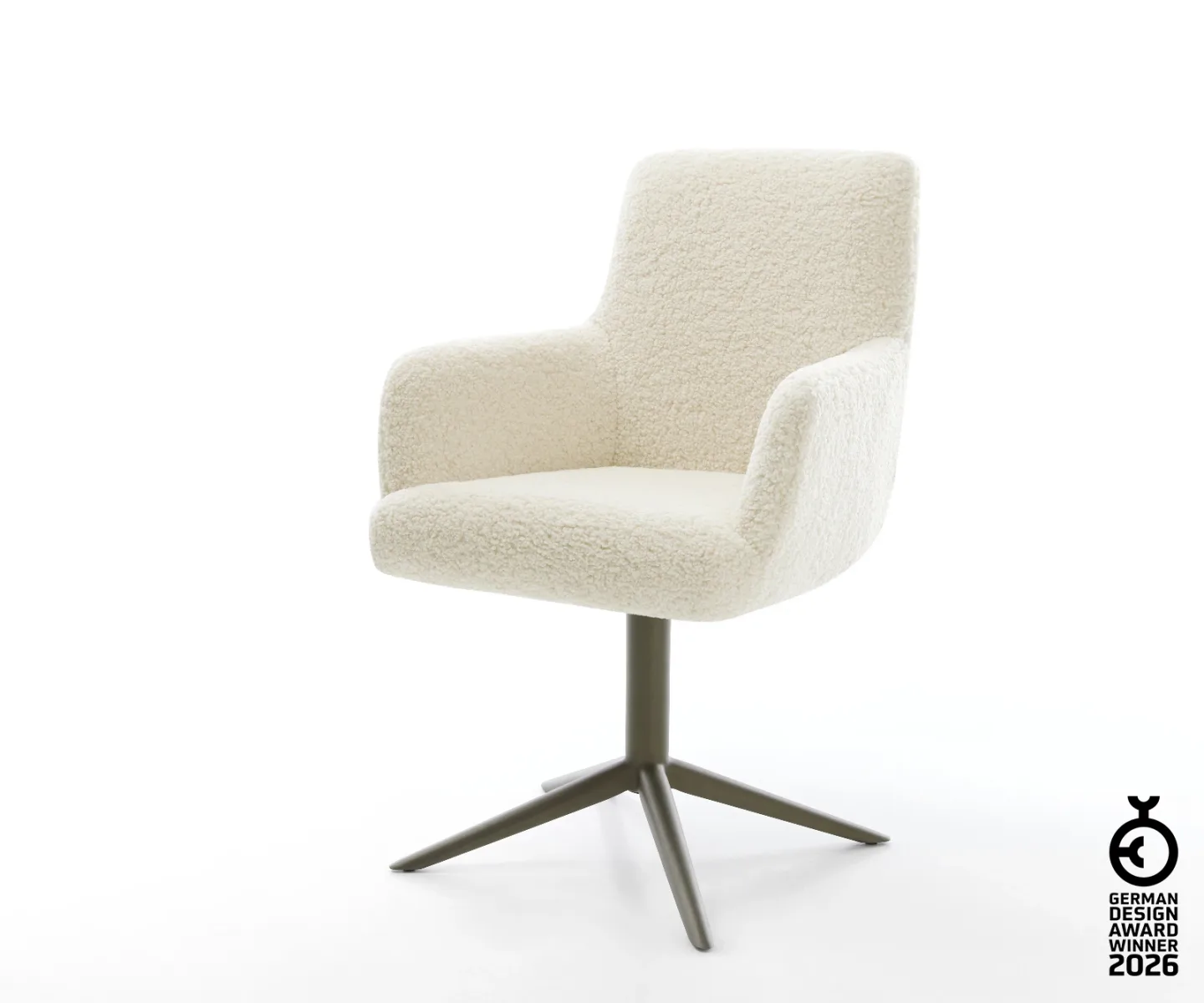 Drehstuhl Heira-Flex mit Armlehnen Teddystoff Beige Fußkreuz Effektfinish Titan 360° drehbar Wippfunktion Taschenfederkern