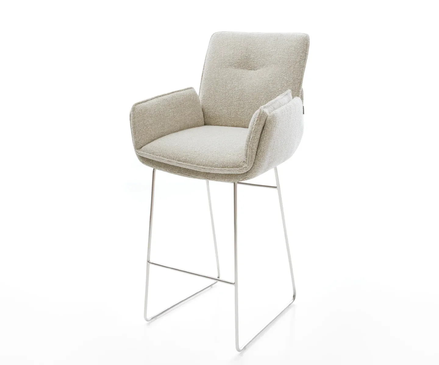 Barstuhl Nela-Flex Webstoff Soft Beige Kufengestell Edelstahl Silberfarben