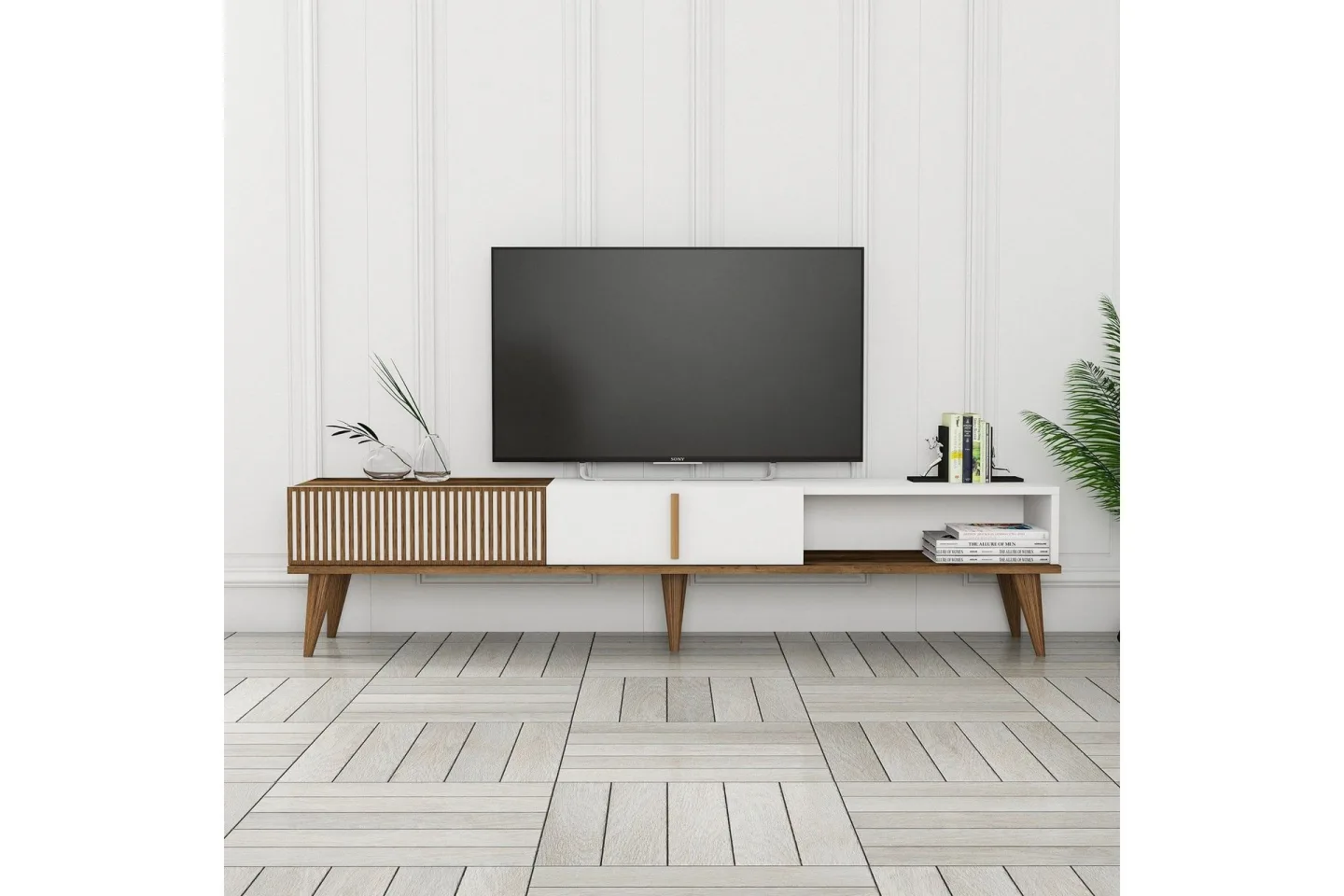 Lissione Tv-bänk 180 cm - Valnöt/Vit