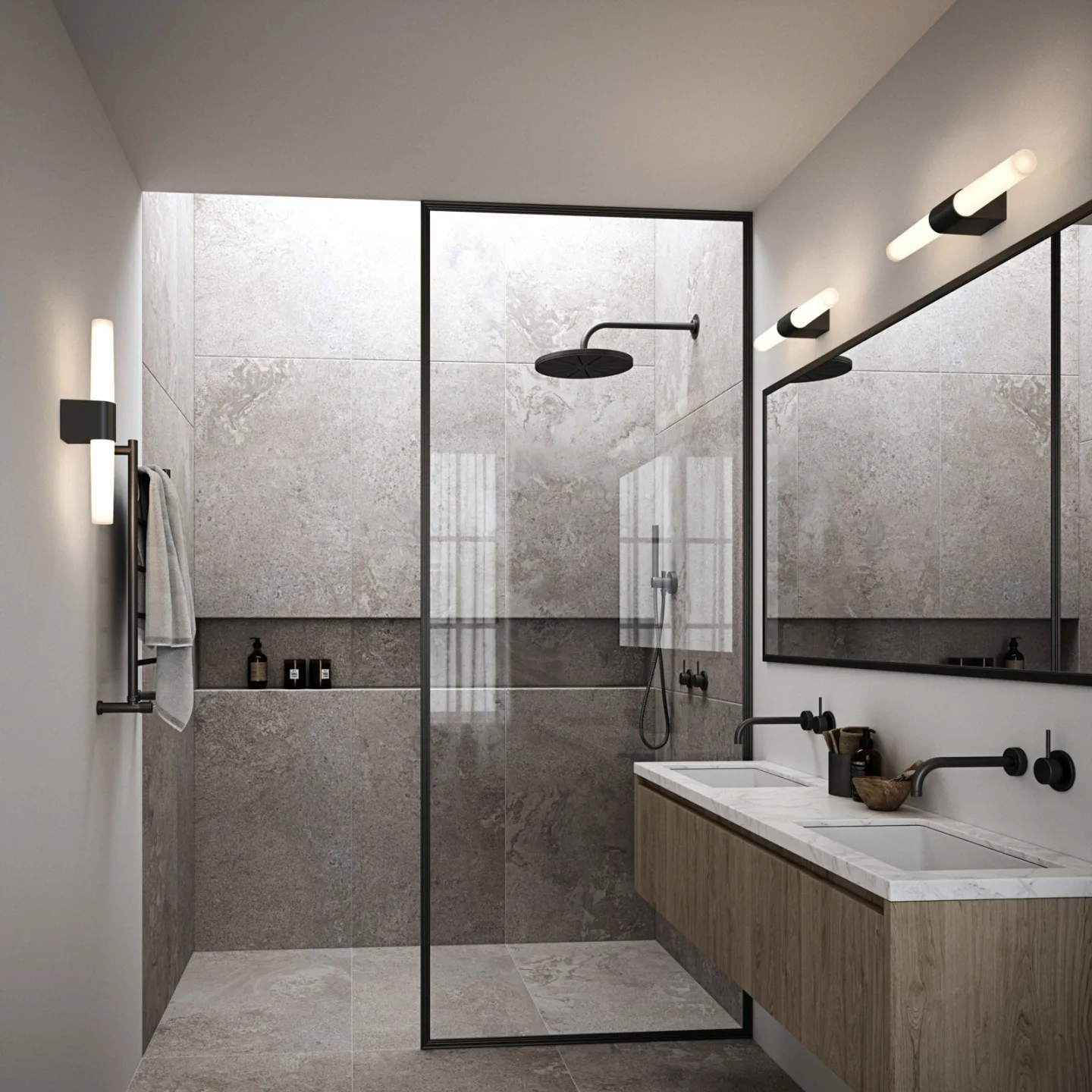 Helva Double Basic Wandleuchte Black - Nordlux - Badezimmer - Kunststoff - Mehrflammig