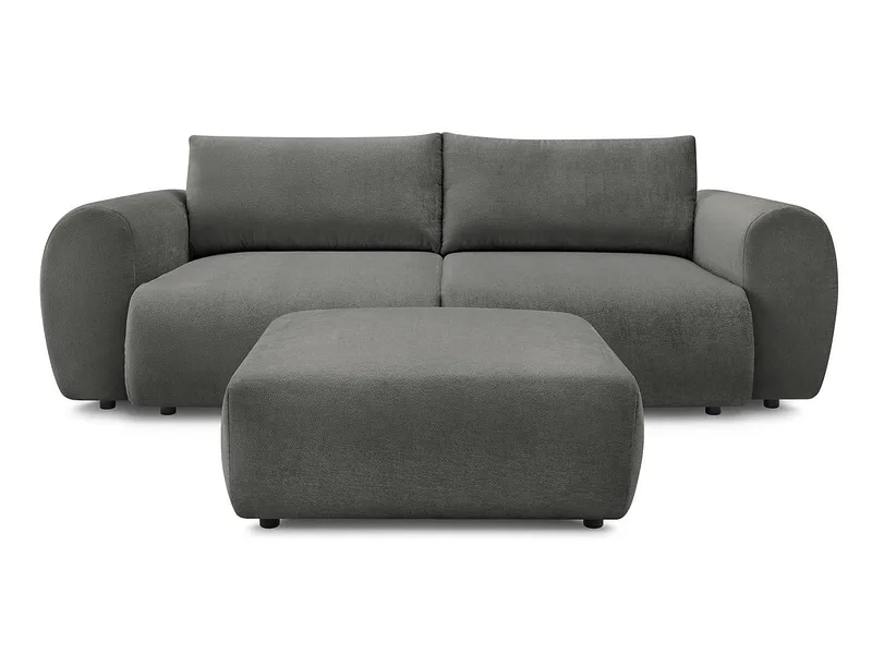 3er Sofa mit Hocker BOBOCHIC LUCIEN Stoff dunkelgrau