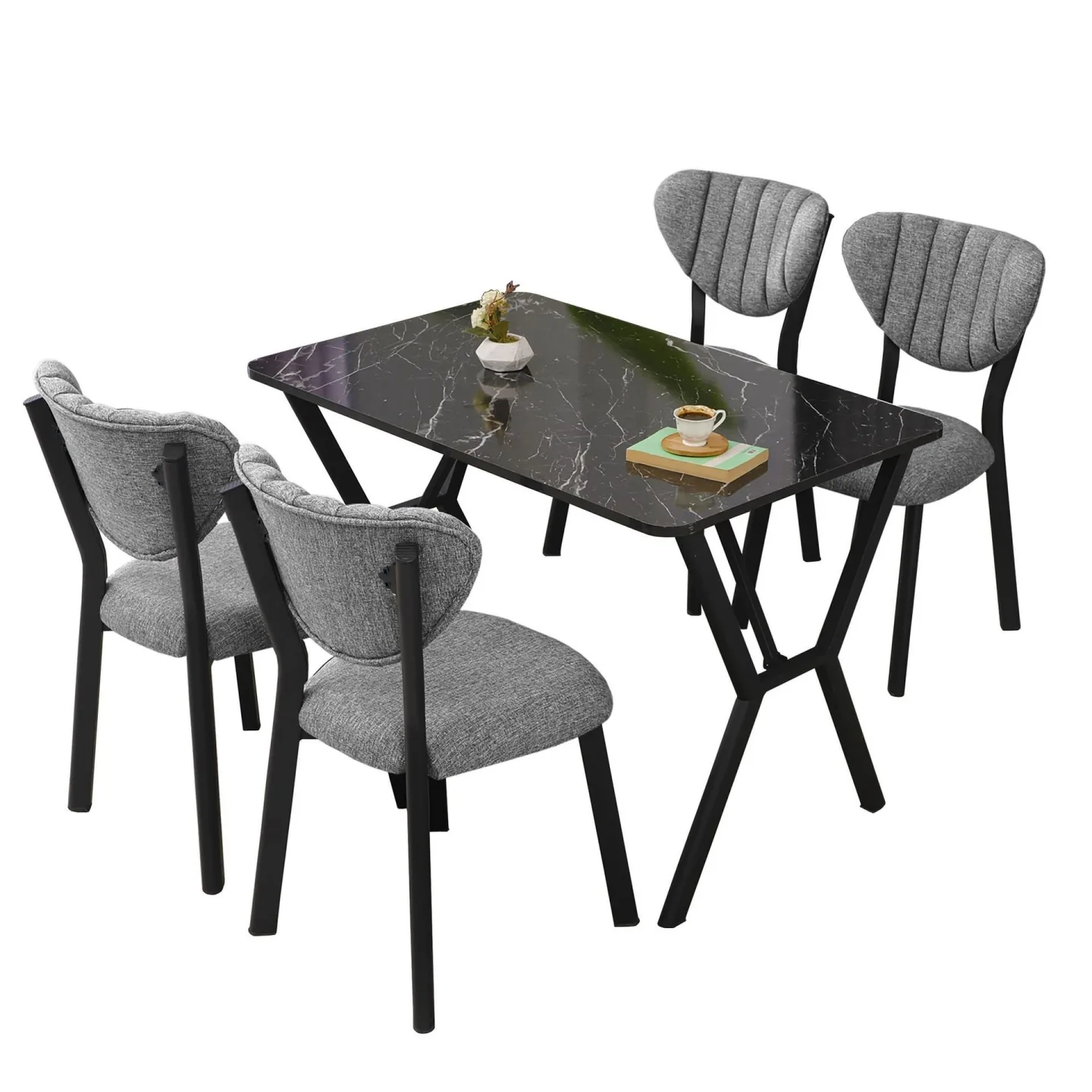 Krylor Matgrupp Bord 110 cm + 4 Stolar - Grå Och Svart