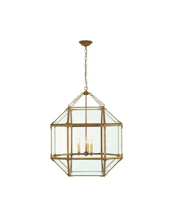 Morris Large Lantern Gilded Iron/Clear Glass