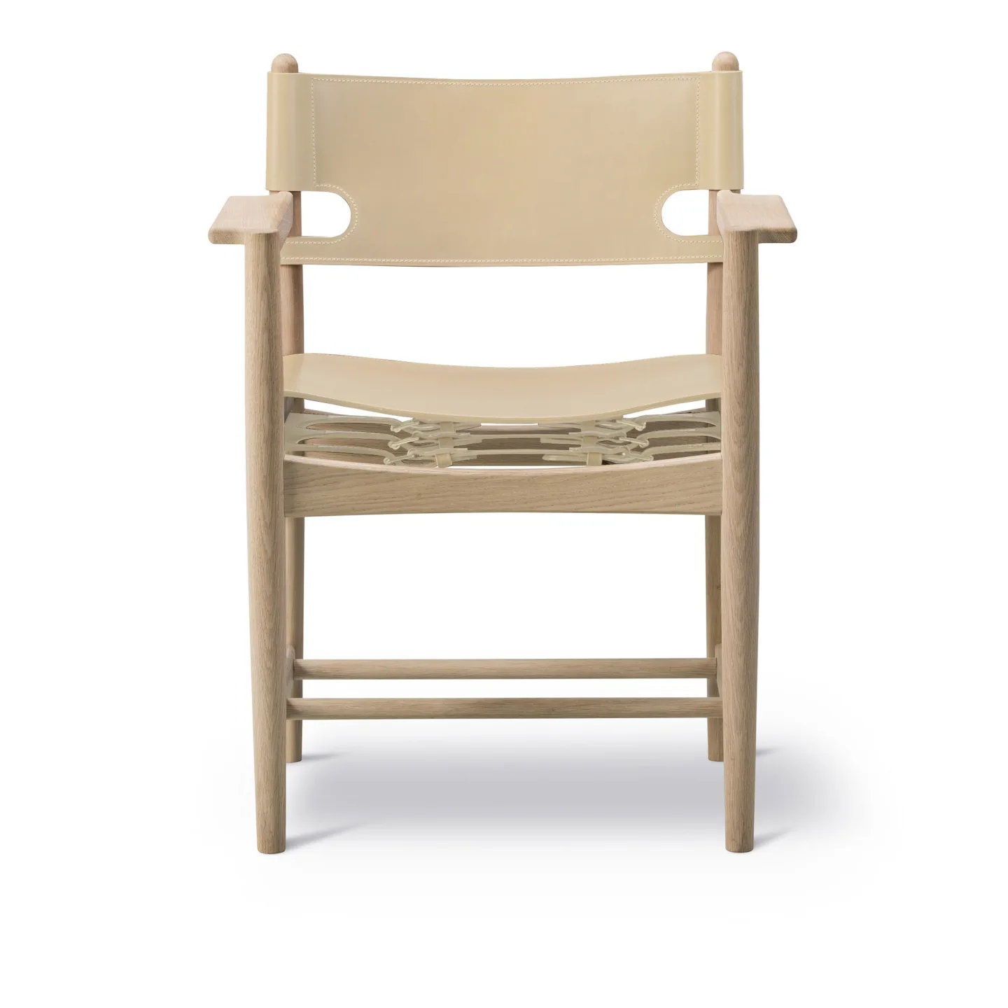 Fredericia Furniture - The Spanish Dining Armchair, Oak soap, Natural leather - Matstolar - Børge Mogensen - Beige - Läder/Trä