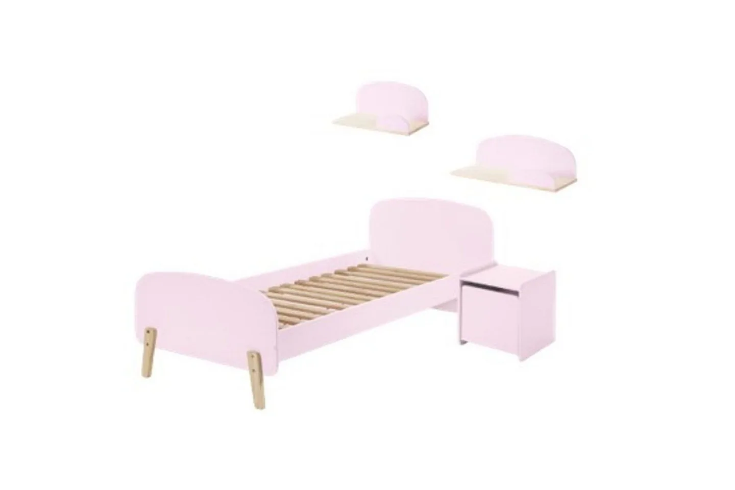 Säng med sängbord Vägg hyllor Kiddy Rosa - Rosa