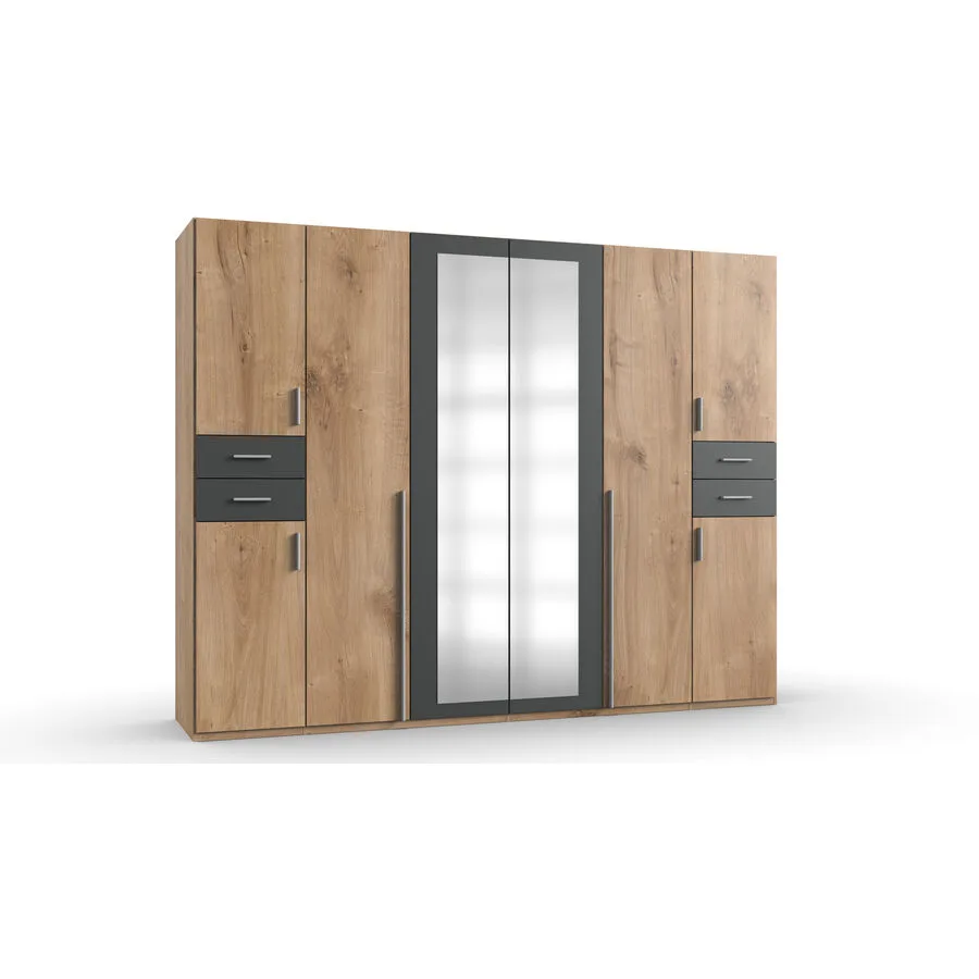 Kleiderschrank Vasquez Plankeneiche/graphit Holzwerkstoff B 270 cm