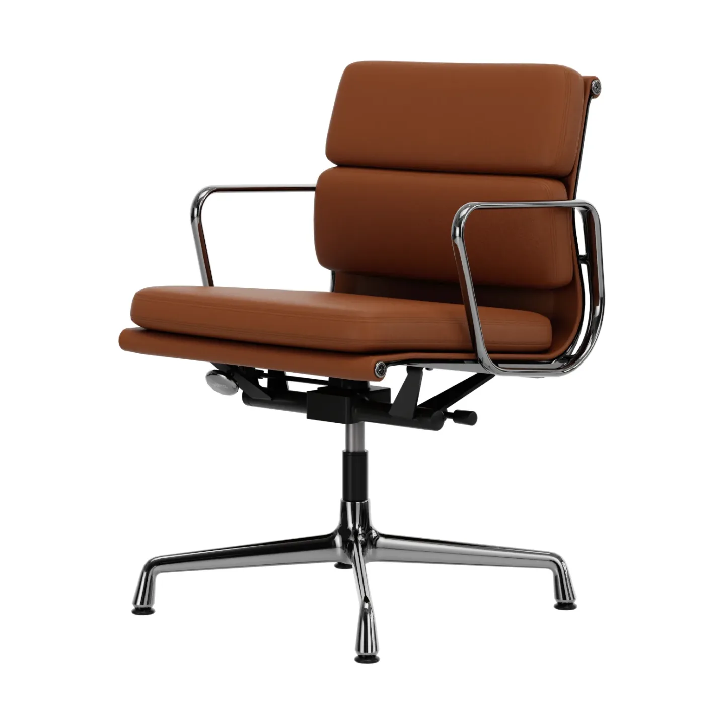 Vitra EA 231 Soft Pad Chair kontorsstol felt glides 97 cognac leather L20-chrome