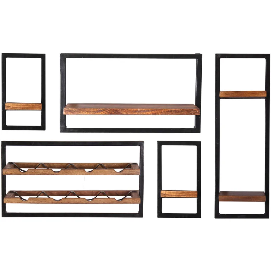 Wandregal Ecuador natur, schwarz Mangoholz, Metall B 120 T 25 cm