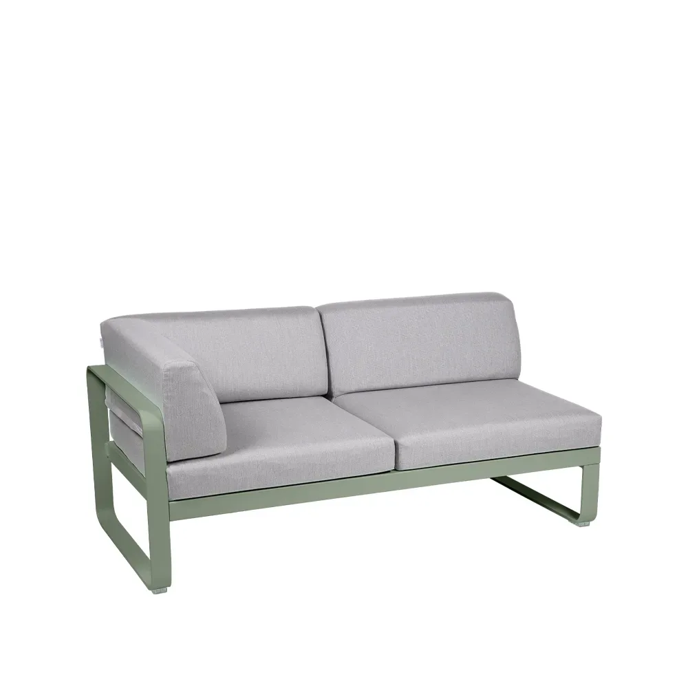 Fermob Bellevie Corner modulsoffa 2-sits Cactus (grön), flannel grey dyna, vänster
