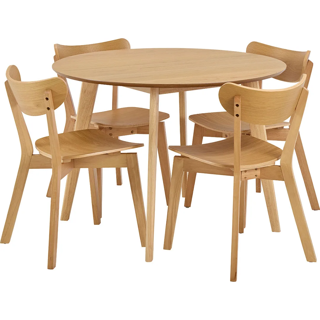 Roxby Essgruppe Tisch mit 4 Stühlen natur, Eiche.