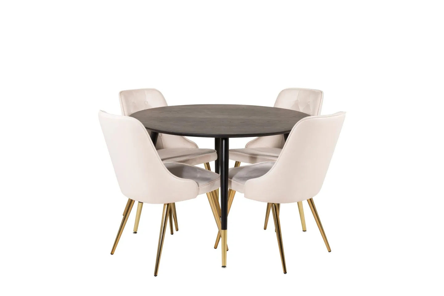 Dipp Matgrupp 115 cm Rund med 4 Velvet Deluxe stolar - Beige