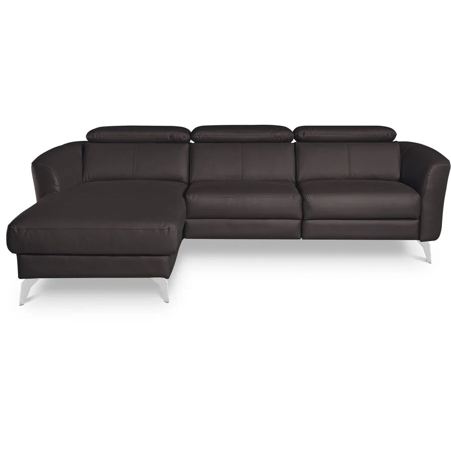 Ecksofa Simba Rechts 100% Echtleder + Korpus Lederlook Dunkelbraun B 261 T 183 cm