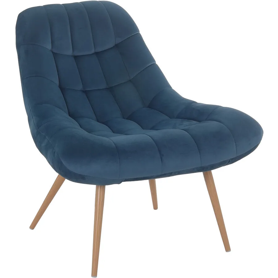 Sessel Bruce Blau, Beige Samt, Metall B 76 cm T 85.6 cm H 85.6 cm