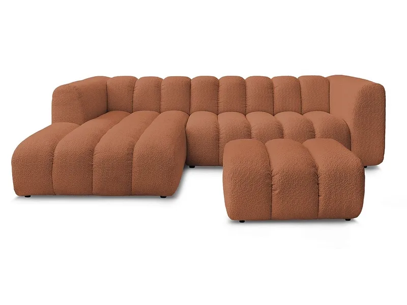 Ecksofa mit Hocker BOBOCHIC TALIA Boucle-Stoff orange