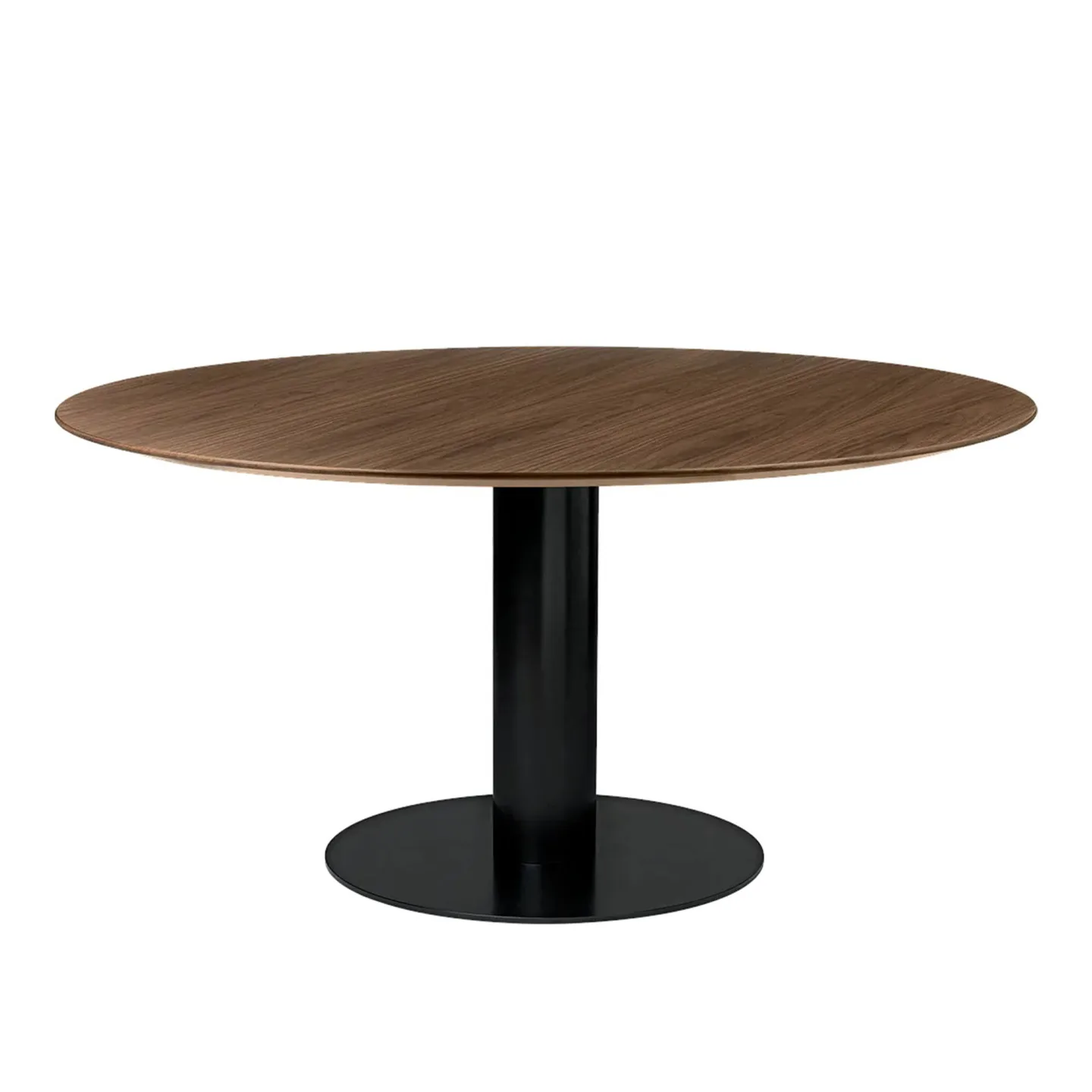 Gubi - GUBI 2.0 Dining Table, Ø 150 cm, Skiva: Trä - Valnöt, Bas: Svart - Matbord - Träfärgad - Metall/Trä