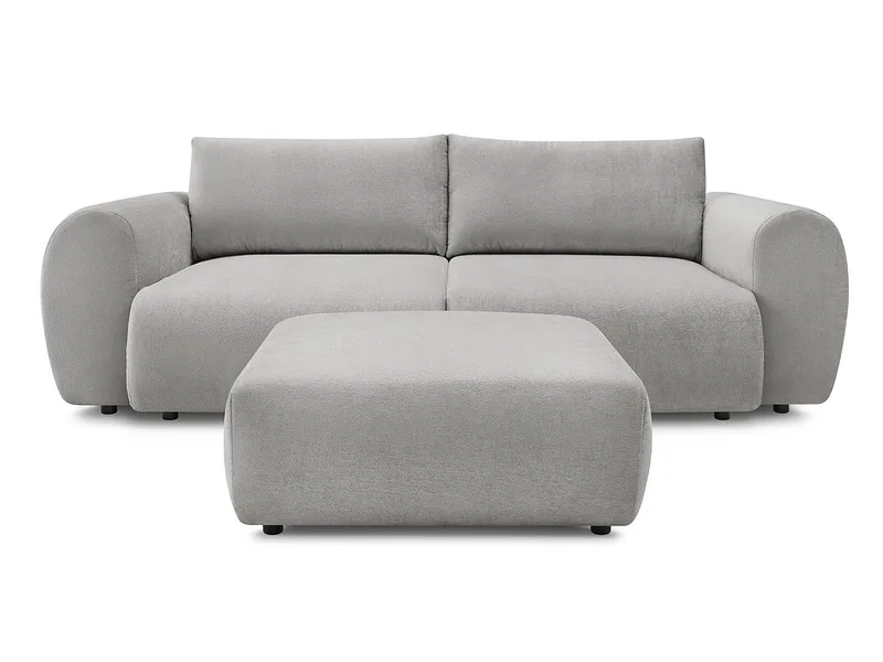 3er Sofa mit Hocker BOBOCHIC LUCIEN Stoff hellgrau