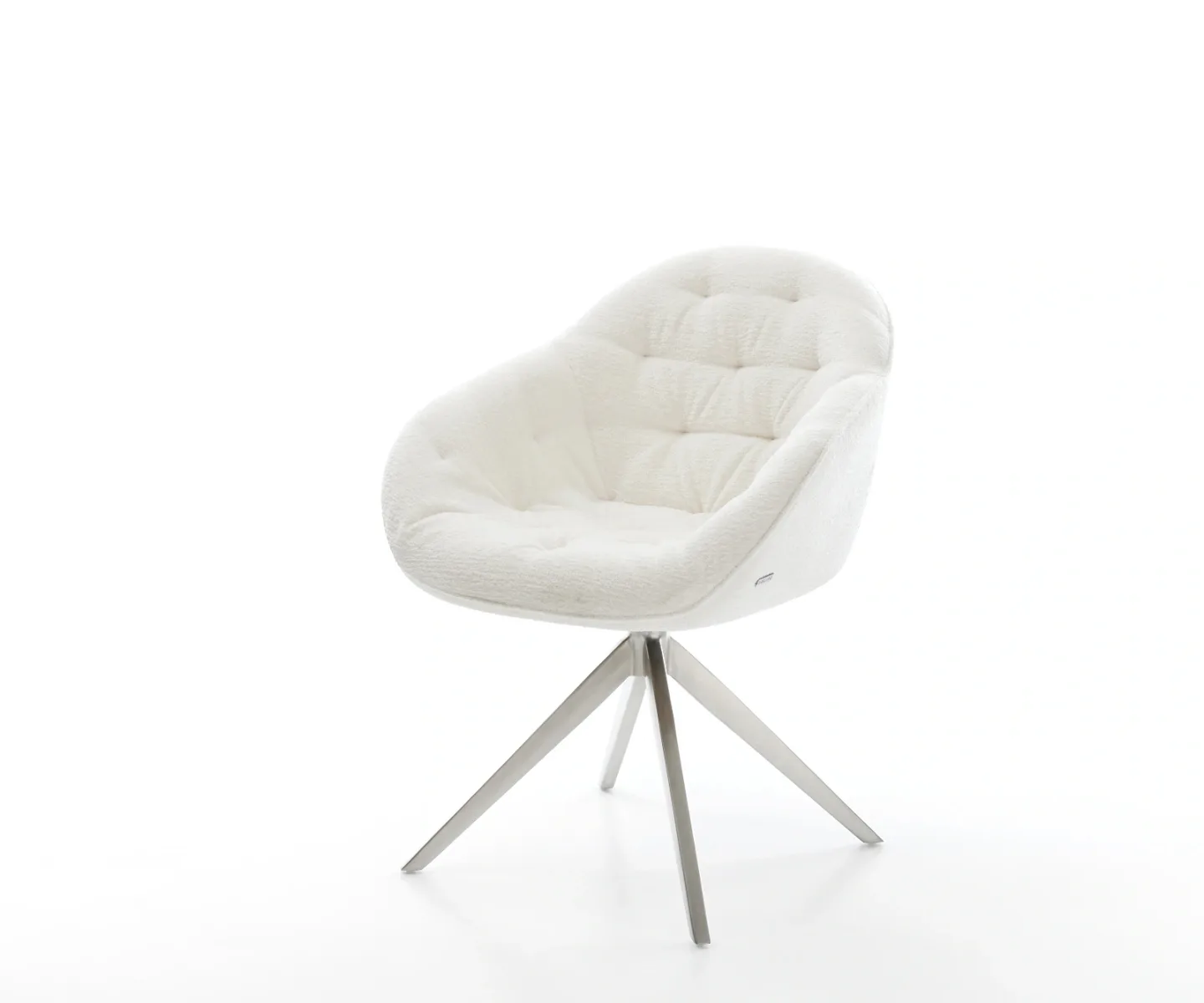 Drehstuhl Gaio-Flex Bouclé Soft Beige Kreuzgestell breit Edelstahl 360° drehbar Wippfunktion