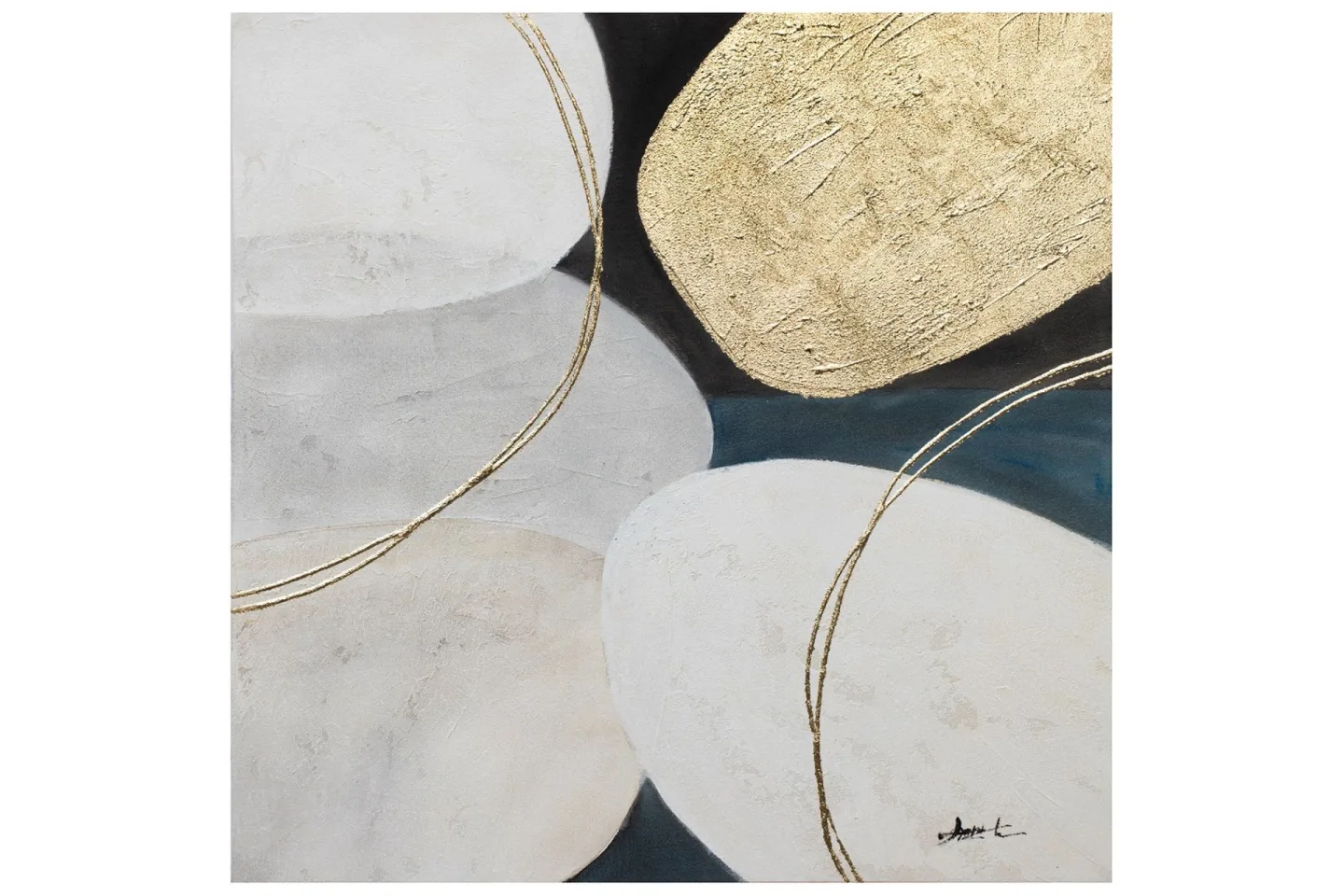 Oljemålning 70x70 cm Guld/Vit -