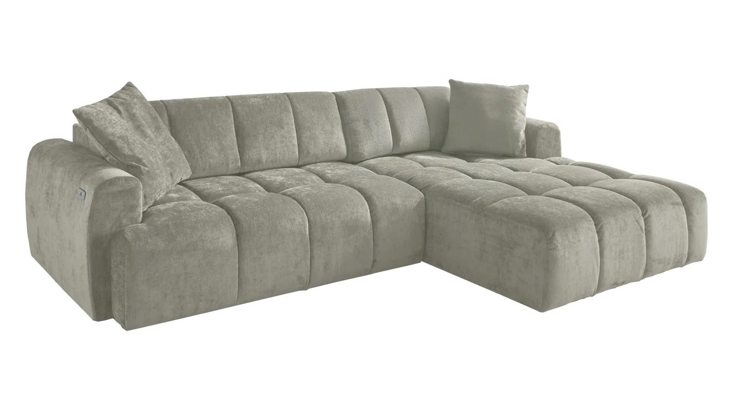 Ecksofa grau elektrisch ausfahrbar 288 cm - BINGO
