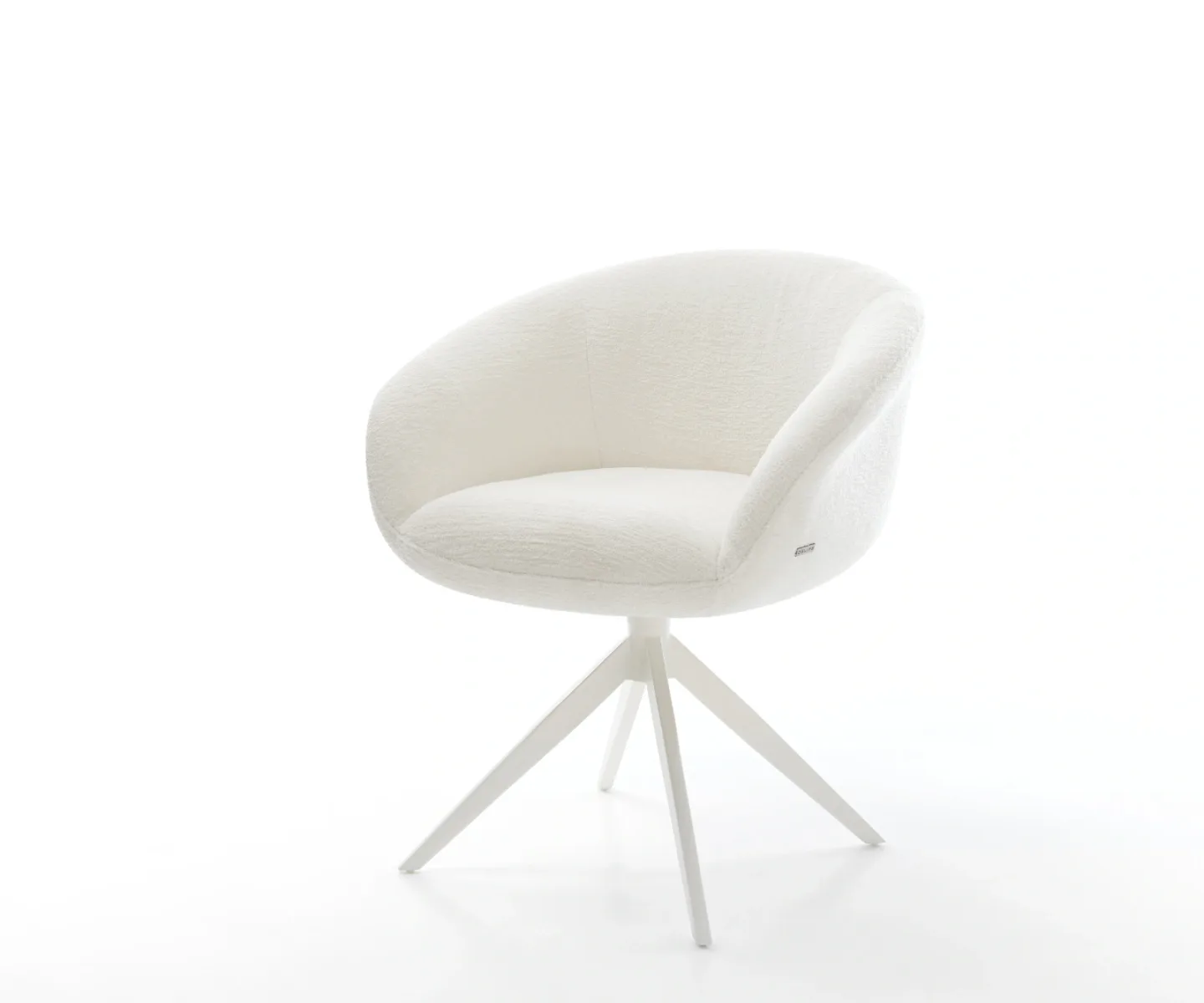 Drehstuhl Vinka-Flex mit Armlehnen Bouclé Soft Beige Kreuzgestell breit Weiß 360° drehbar Wippfunktion Taschenfederkern