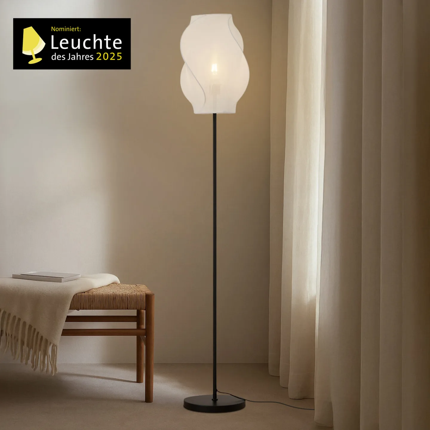Tovina gulvlampe 165 cm hvid tekstil E27 - Lucande - Spisestue - Skandinavisk - Stof / tekstil - Med én lyskilde