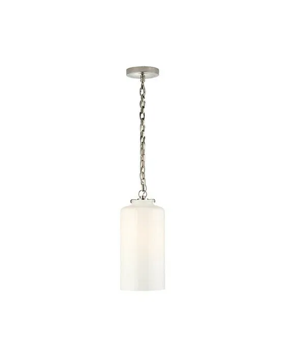 Katie Cylinder Pendant Polished Nickel/White Glass