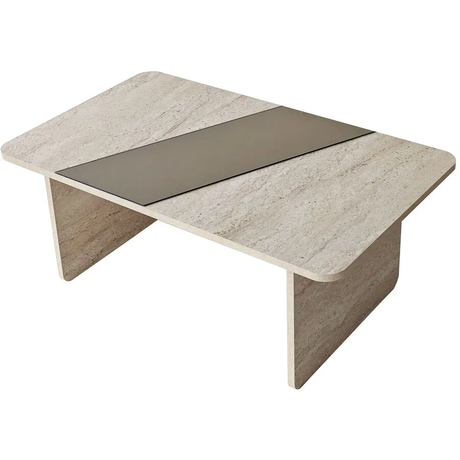 Salontisch Georis Bronze, Travertin 100% Melaminbeschichtete Kiefer B 120 T 60 cm