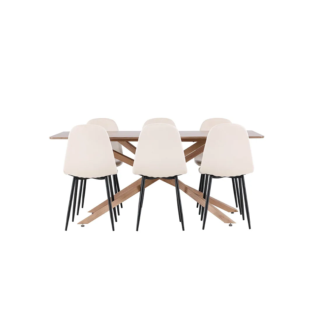 Piazza Essgruppe Tisch 90x180cm und 6 Velours Stühle mocca.