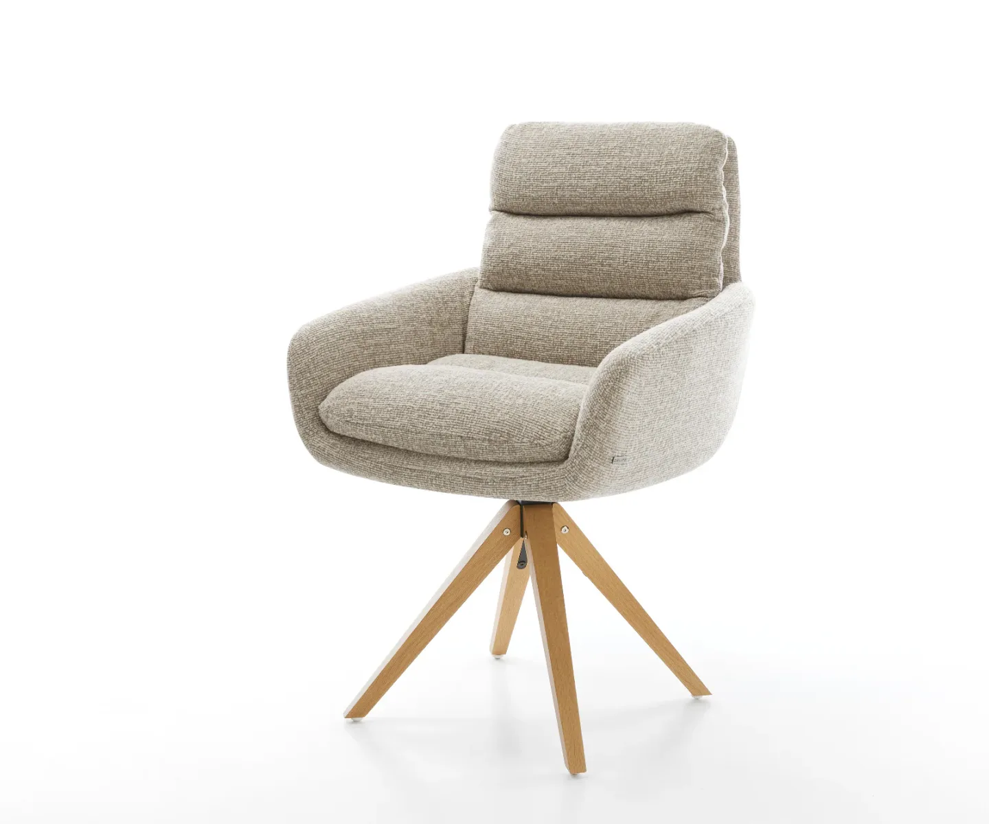 Drehstuhl Abelia-Flex mit Armlehnen Webstoff Soft Beige Holzgestell kantig Natur 360° drehbar