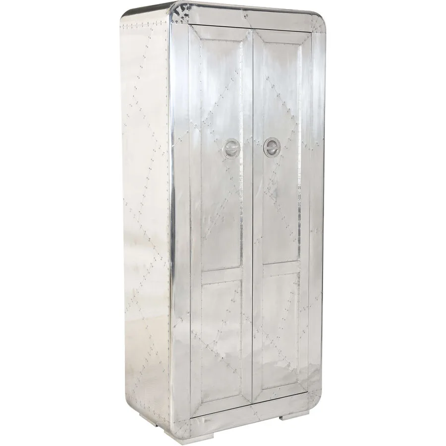 Schrank Air silber Mangoholz und MDF mit Alu beschlagen B 80 H 180 cm
