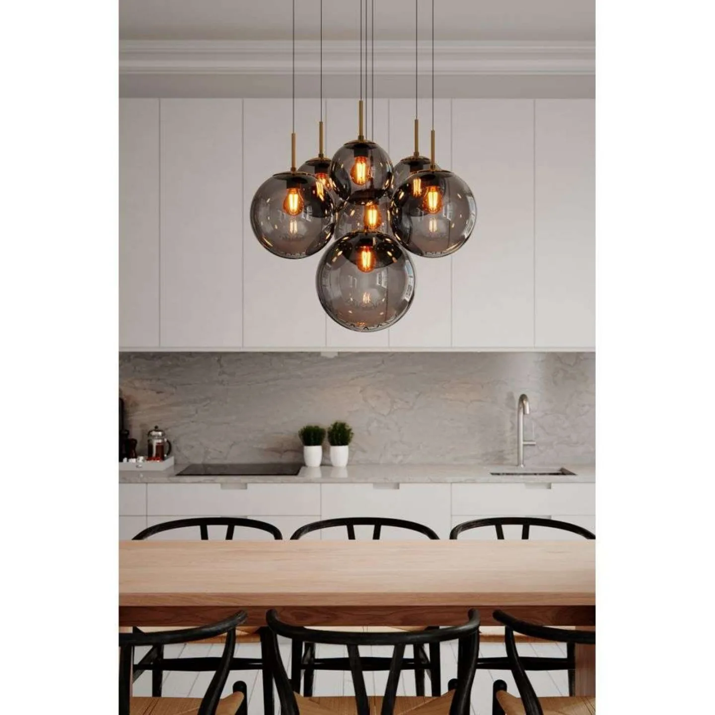 Laura 7 Pendelleuchte Ø53 Sort/Rauch Grau - By Rydéns - Wohnzimmer - Modern - Glas - Mehrflammig