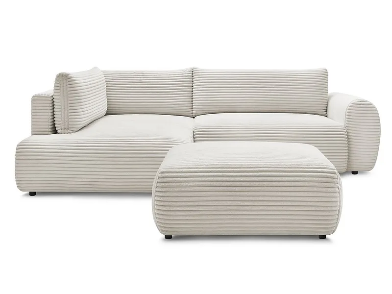 Ecksofa mit Hocker BOBOCHIC LUCIEN Cord-Stoff beige