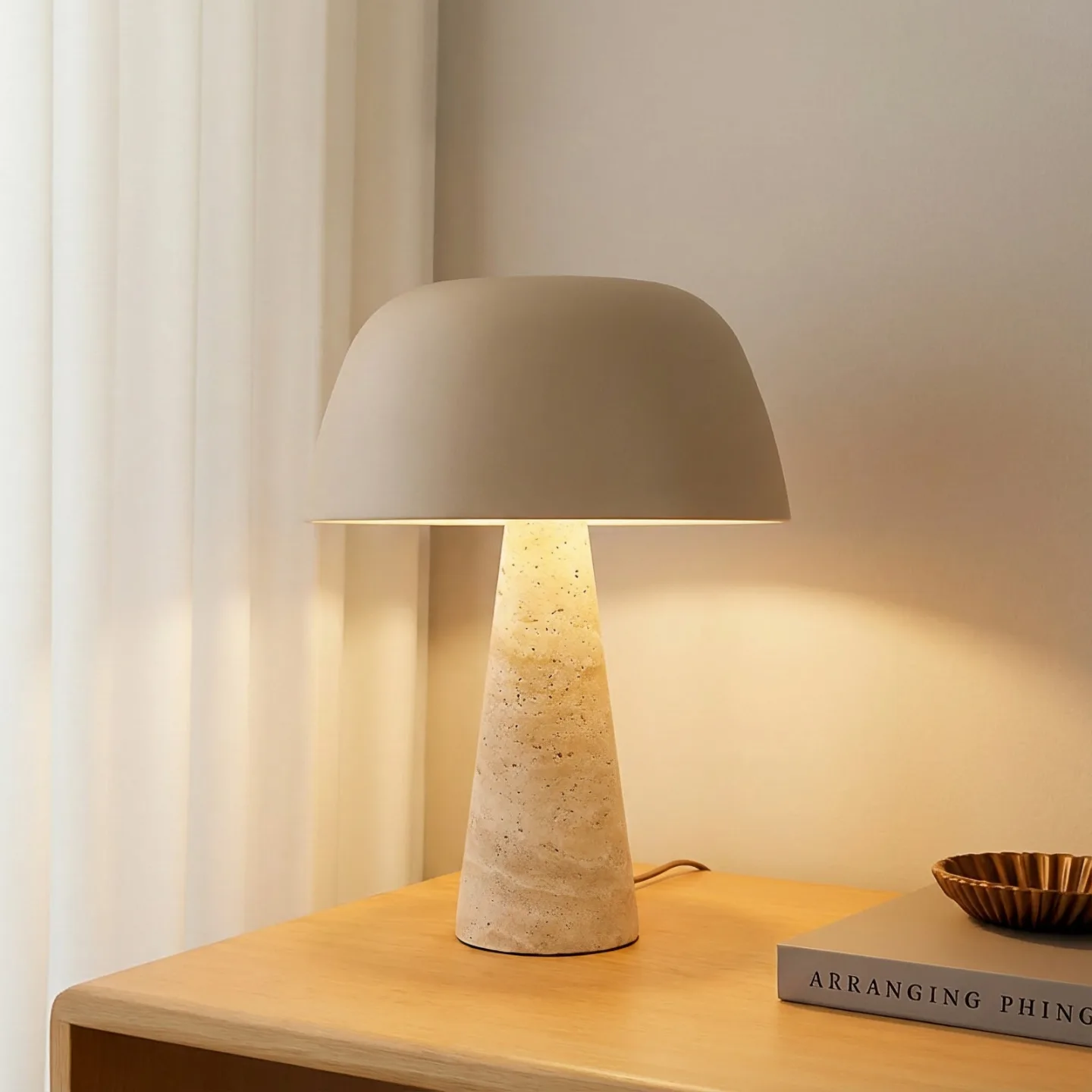 Magritt Tischleuchte Beige 41 cm Stein - Lindby - Wohnzimmer - Modern - Mit Schirm