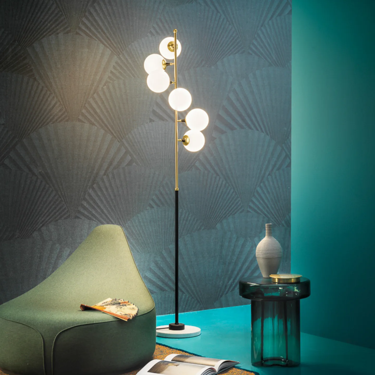 Galassia LED-Stehleuchte, gold, 6-flammig - Stilnovo - Wohnzimmer - Design - Metall