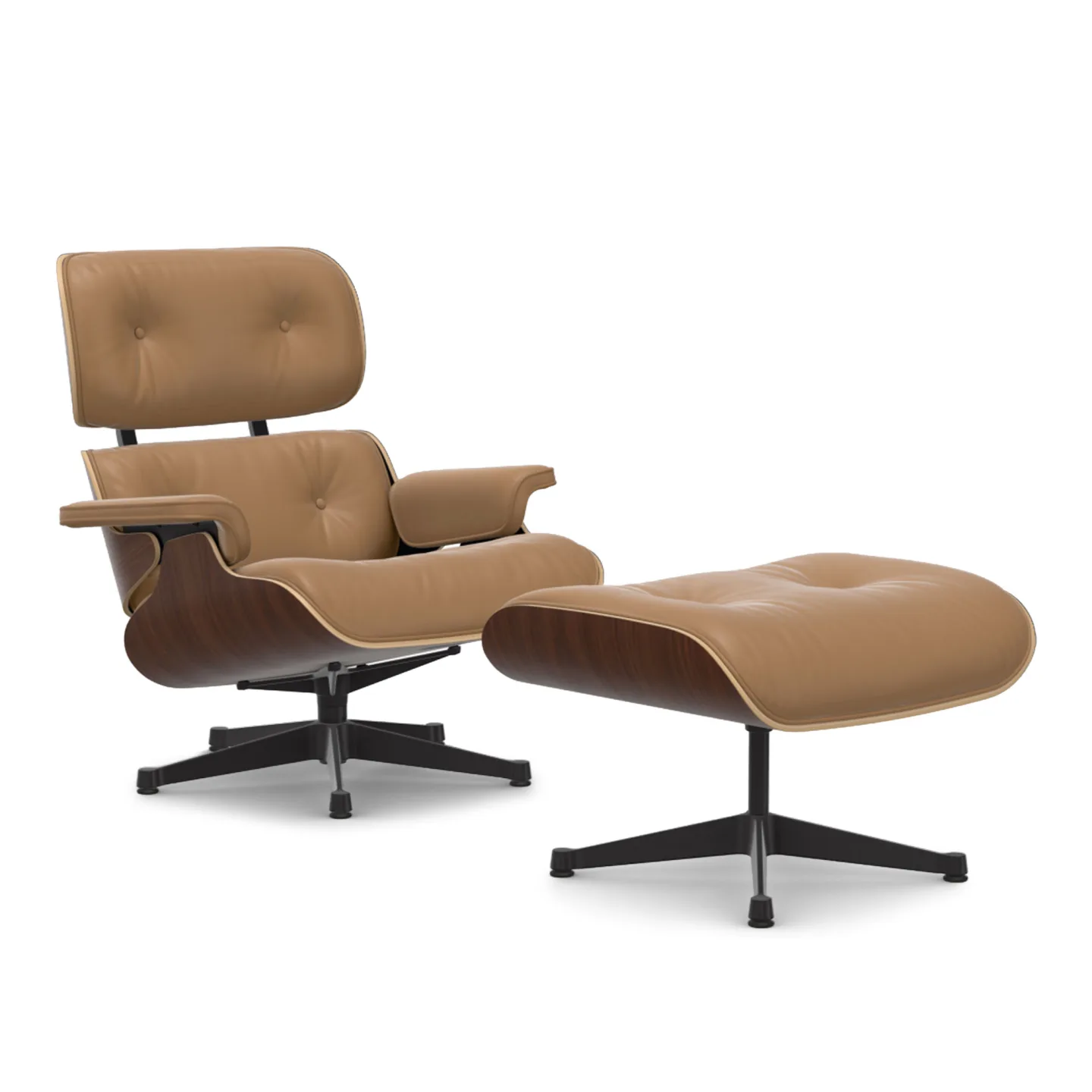 Vitra - Eames Lounge Set Dark Walnut Leather Natural Caramel 01 Deep Black - Fåtöljer - Charles & Ray Eames - Brun