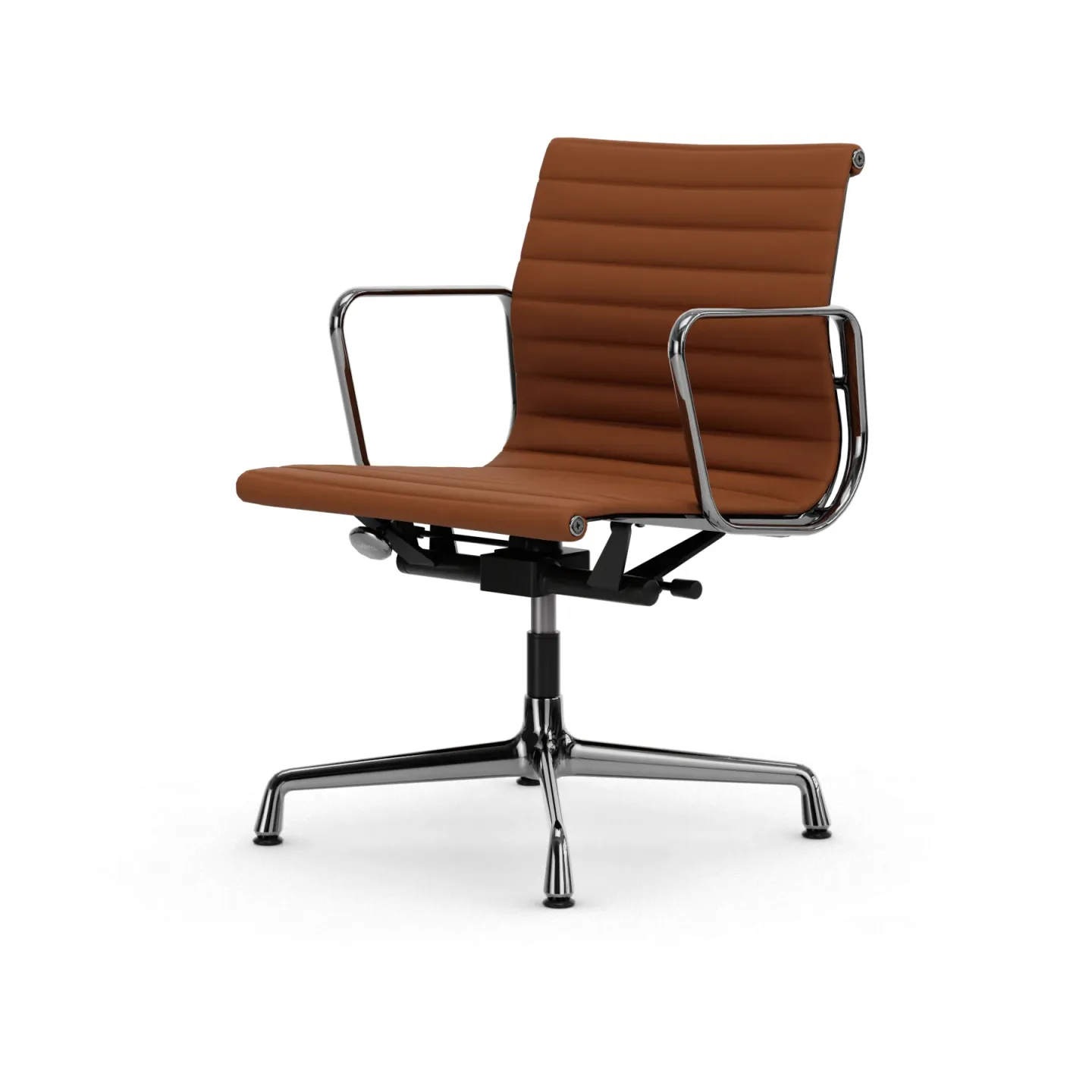 Vitra EA132 Aluminium Chair kontorsstol felt glides 97 cognac leather L50-polished